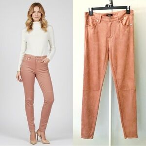 RUDSAK Dusty Rose Suede Texture Minimalist Skinny Pencil Trousers Pants. Medium.